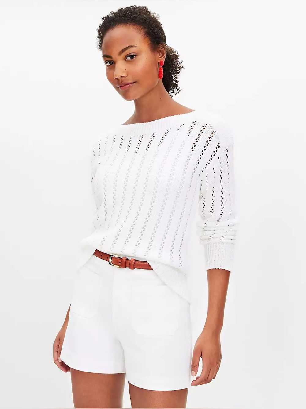 LOFT Cotton Open-Knit Sweater